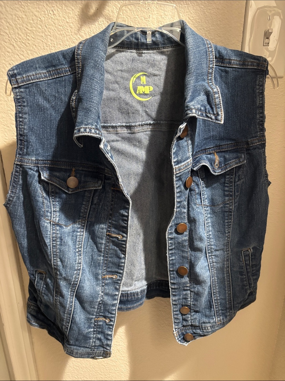 Karol G Cropped Blue Denim Vest with Button Front M